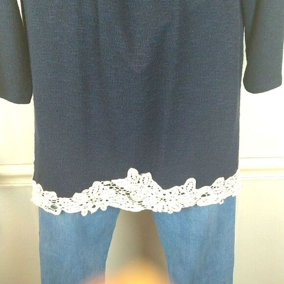 Charming Charlie knit blue long sleeve sweater with crochet and keyhole back Y2K - Picture 6 of 9